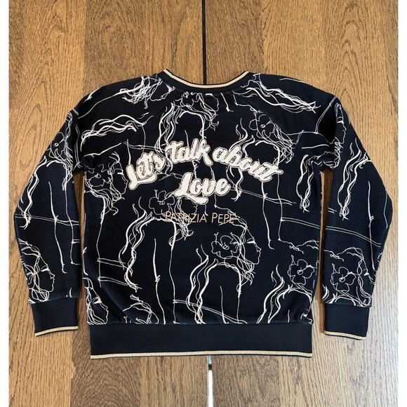Vtg Patrizia Pepe Let’s Talk About Love Sweatshirt Women’s Sz 0 Black Gold Trim - Picture 1 of 10
